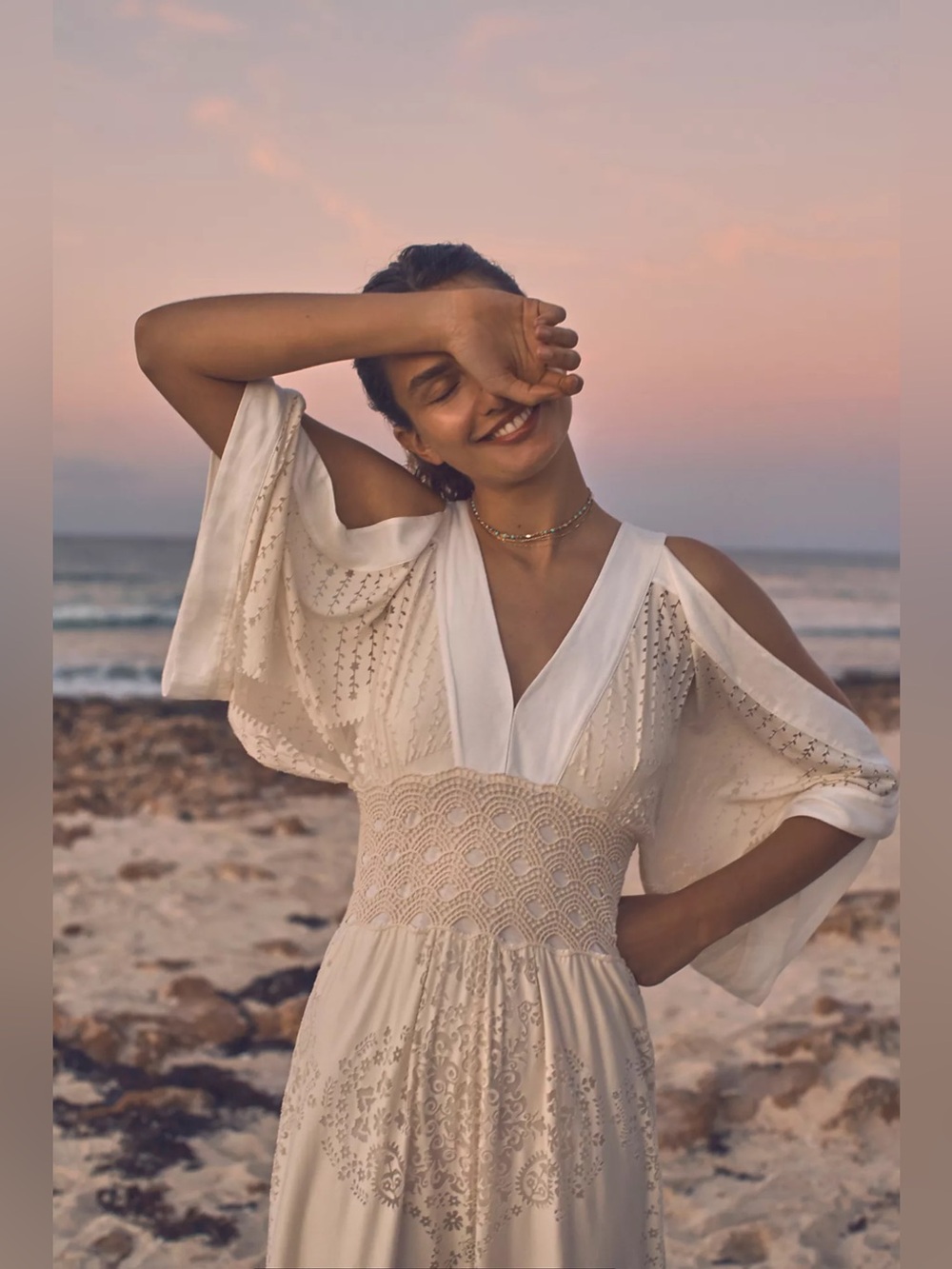 Anthropologie & Farm Rio Solana White Cream Dress, XS